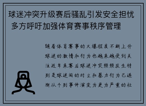 球迷冲突升级赛后骚乱引发安全担忧 多方呼吁加强体育赛事秩序管理